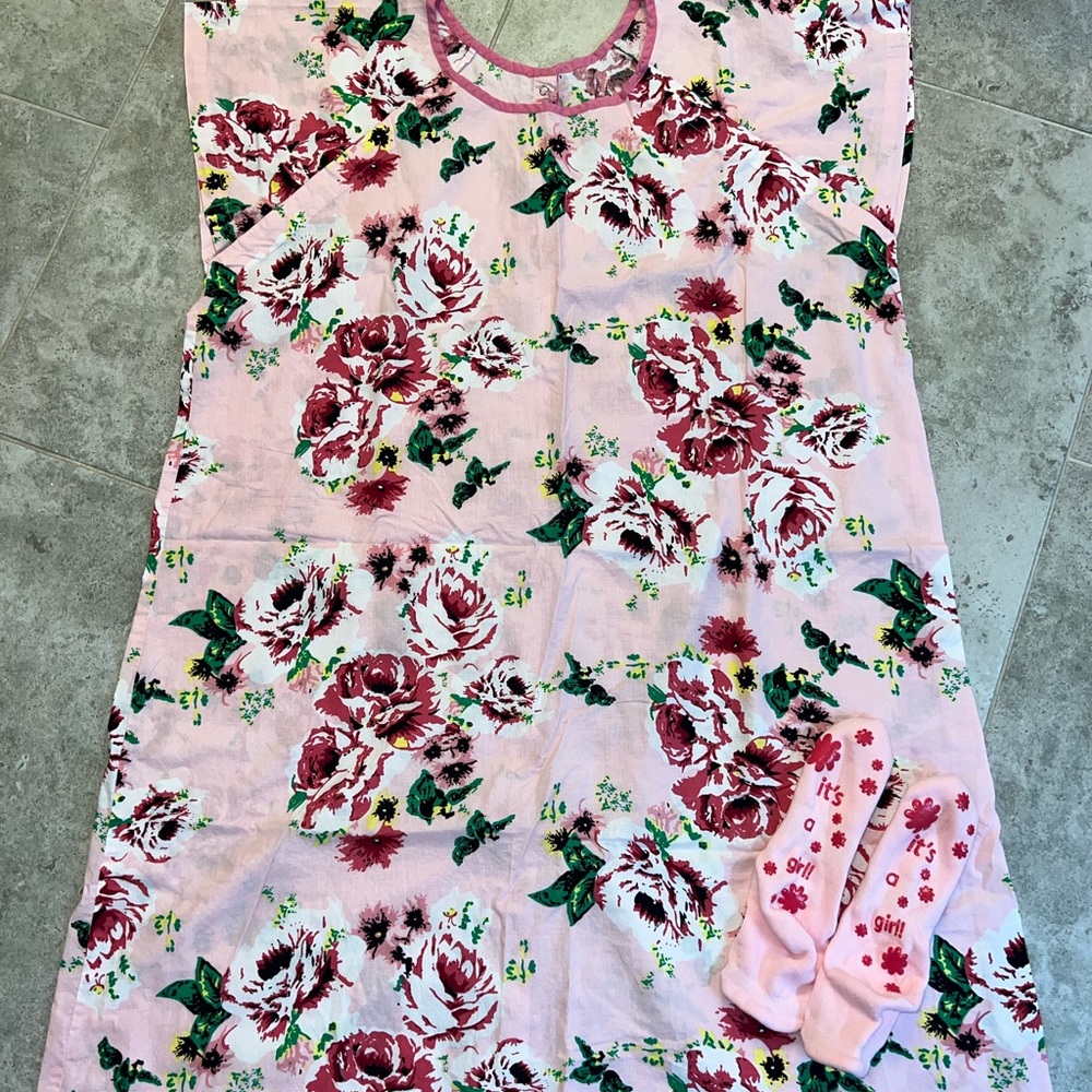 Birthing gown and matching “It’s a Girl” socks